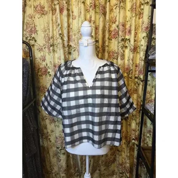 NWT! Madewell Black and White Bubble Sleeve Women's Top Size 4 - Picture 2 of 8